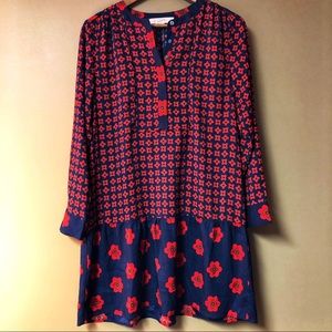 LOFT Floral Drop Waist Long Sleeve Dress Petite